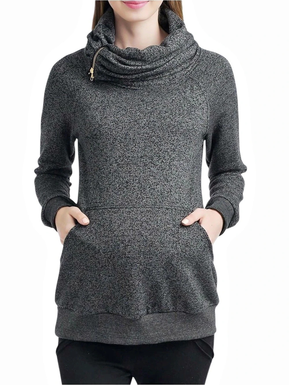 Kimi + Kai Cowl Neck Tunic Maternity Pullover Sweater in Gray Large Like New